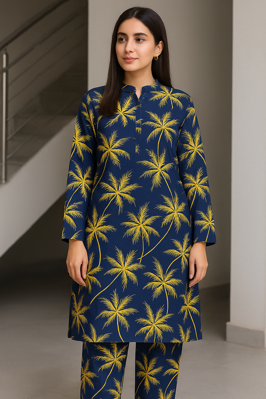 Arabic Lawn Stitched 2-Piece Suit – Block Printed (Free Size)