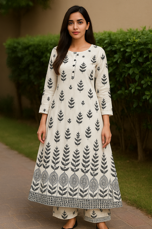 Arabic Lawn Stitched 2-Piece Suit – Block Printed (Free Size)