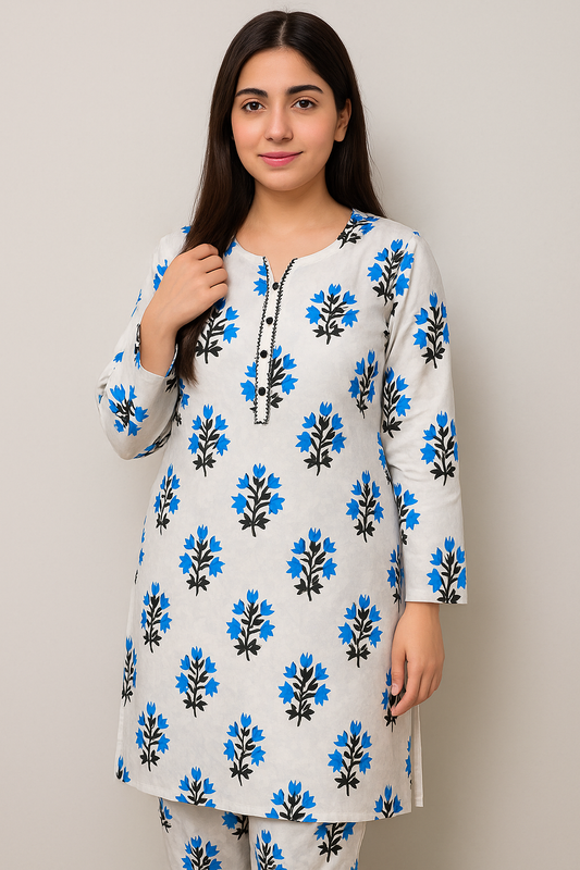 Arabic Lawn Stitched 2-Piece Suit – Block Printed (Free Size)